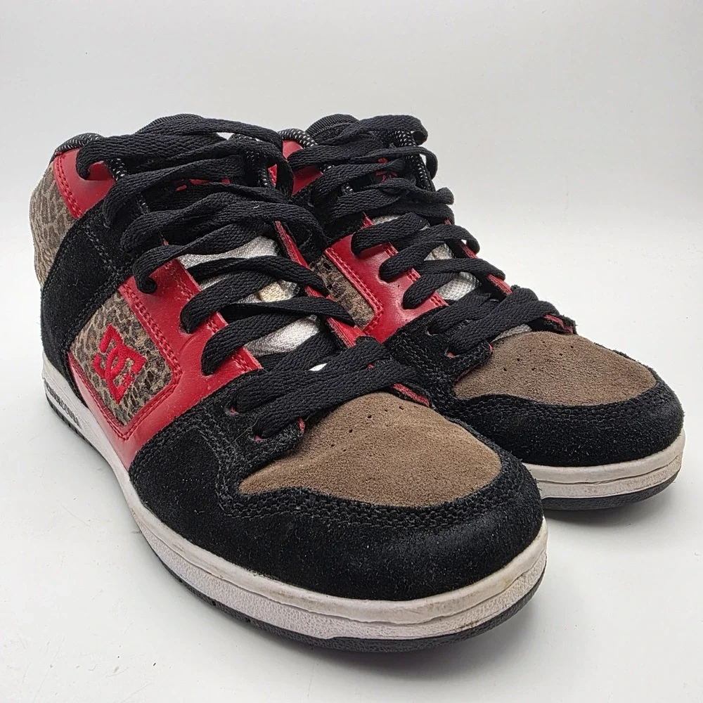 Vintage DC Shoes Womens 6.5 Y2k Skate Manteca 2 Mid Sneakers‎ Leopard Red Black
